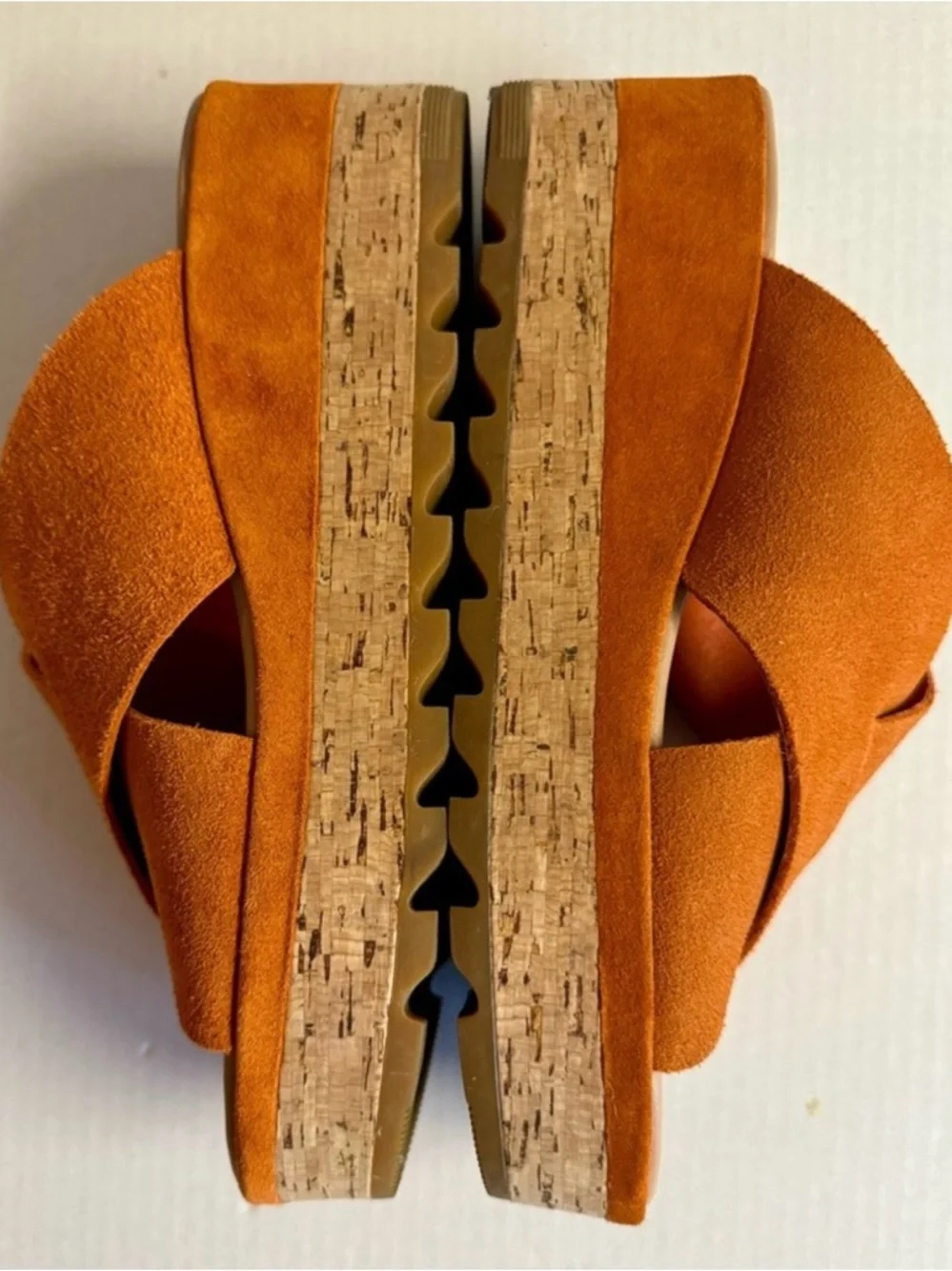 Sorel Cameron Orange Suede Cork-Platform Crossband Slide.Size 10